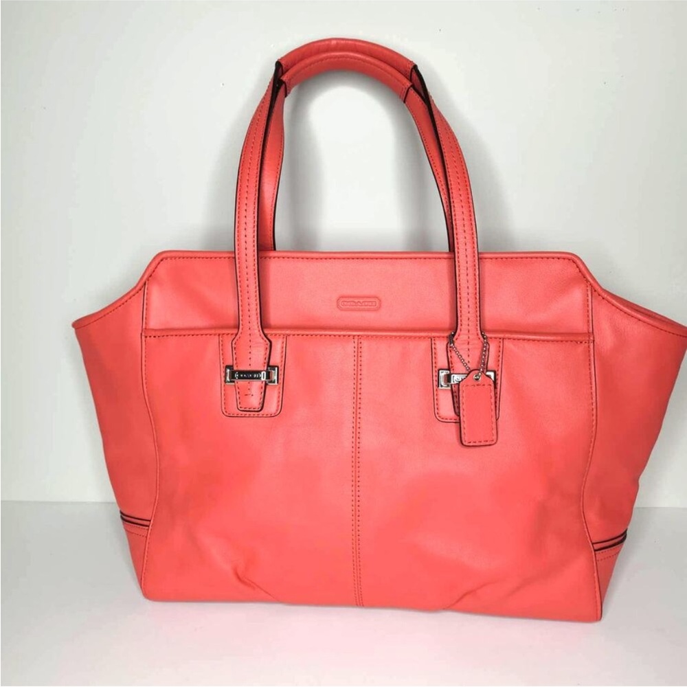 Coach Taylor Coral Leather Tote with Logo Patch - Picture 5 of 16